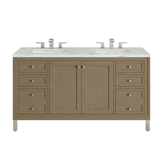 60 Inch Chicago Freestanding Vanity in Walnut Whisper / Ethereal Noctis Top