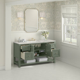 60 Inch Breckenridge Freestanding Vanity in Smokey Celadon / Victorian Silver Top