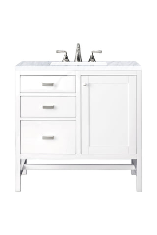36 Inch Addison Freestanding Vanity in Glossy White / Carrara White Top