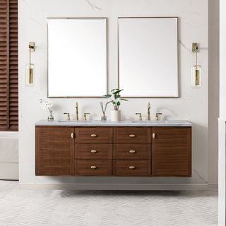 72 Inch Amberly Dual Mount Vanity in Mid-Century Walnut / Arctic Fall Top