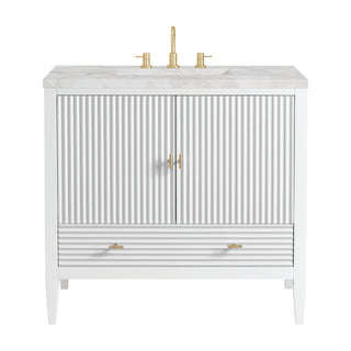 36 Inch Myrrin Freestanding Vanity in Bright White / Victorian Silver Top