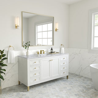 60 Inch Chicago Freestanding Vanity in Glossy White / Carrara White Top