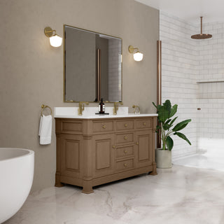 60 Inch Brookfield Freestanding Vanity in Pecan / White Zeus Top