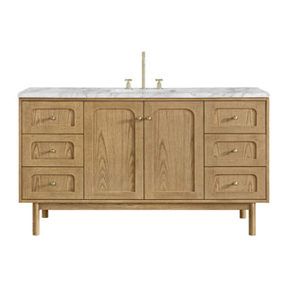 60 Inch Laurent Dual Mount Vanity in Light Natural Oak / Carrara White Top