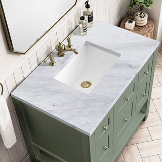 36 Inch Breckenridge Freestanding Vanity in Smokey Celadon / Carrara White Top
