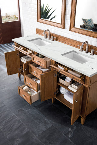 72 Inch Brittany Freestanding Vanity in Saddle Brown / Ethereal Noctis Top