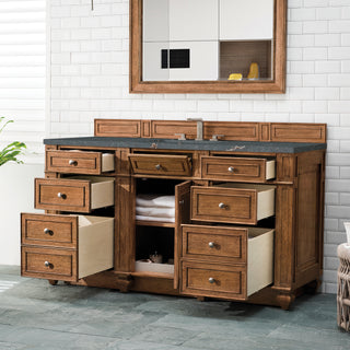 60 Inch Bristol Freestanding Vanity in Saddle Brown / Parisien Bleu Top