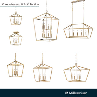 4-Light Semi-Flush Ceiling Mount Modern Gold