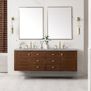 72 Inch Amberly Dual Mount Vanity in Mid-Century Walnut / Eternal Jasmine Pearl Top