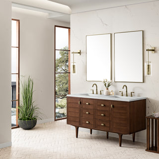 60 Inch Amberly Dual Mount Vanity in Mid-Century Walnut / Ethereal Noctis Top