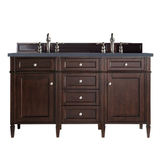 60 Inch Brittany Freestanding Vanity in Burnished Mahogany / Charcoal Soapstone Top