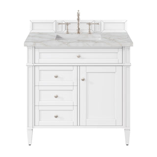 36 Inch Brittany Freestanding Vanity in Bright White / Victorian Silver Top