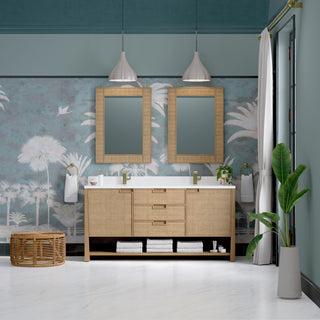 72 Inch Solene Freestanding Vanity in Seaside Oak / White Zeus Top