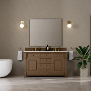 60 Inch Brookfield Freestanding Vanity in Pecan / Eternal Jasmine Pearl Top