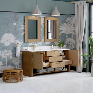 72 Inch Solene Freestanding Vanity in Seaside Oak / White Zeus Top