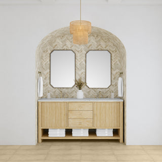 72 Inch Marigot Freestanding Vanity in Sunwashed Oak / Ethereal Noctis Top
