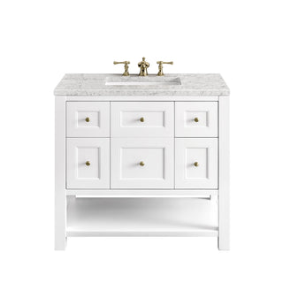 36 Inch Breckenridge Freestanding Vanity in Bright White / Eternal Jasmine Pearl Top