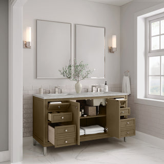 60 Inch Chicago Freestanding Vanity in Walnut Whisper / Victorian Silver Top