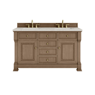 60 Inch Brookfield Freestanding Vanity in Pecan / Victorian Silver Top