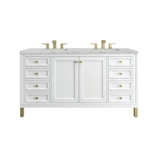 60 Inch Chicago Freestanding Vanity in Glossy White / Victorian Silver Top