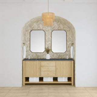 72 Inch Marigot Freestanding Vanity in Sunwashed Oak / Parisien Bleu Top
