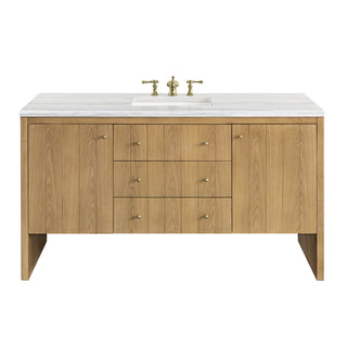 60 Inch Hudson Freestanding Vanity in Light Natural Oak / Arctic Fall Top