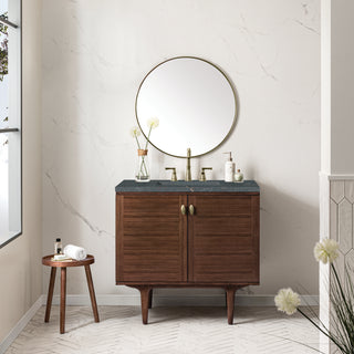 36 Inch Amberly Dual Mount Vanity in Mid-Century Walnut / Parisien Bleu Top