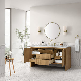 60 Inch Hudson Freestanding Vanity in Light Natural Oak / Ethereal Noctis Top