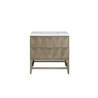 36 Inch Emmeline Freestanding Vanity in Pebble Oak / White Zeus Top