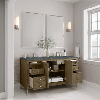 60 Inch Chicago Freestanding Vanity in Walnut Whisper / Parisien Bleu Top