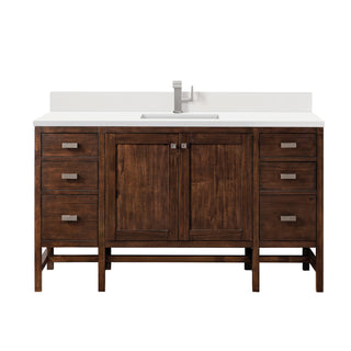 60 Inch Addison Freestanding Vanity in Mid-Century Acacia / White Zeus Top