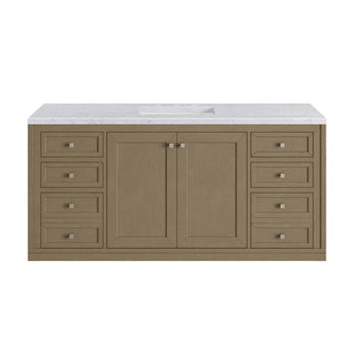 60 Inch Chicago Freestanding Vanity in Walnut Whisper / Carrara White Top