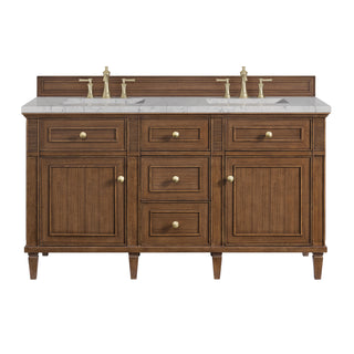 60 Inch Lorelai Freestanding Vanity in Mid-Century Walnut / Eternal Jasmine Pearl Top