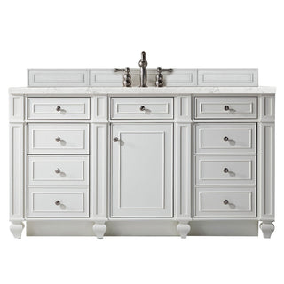 60 Inch Bristol Freestanding Vanity in Bright White / Eternal Jasmine Pearl Top
