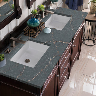 60 Inch Brittany Freestanding Vanity in Burnished Mahogany / Parisien Bleu Top