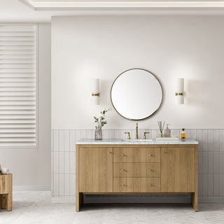 60 Inch Hudson Freestanding Vanity in Light Natural Oak / Eternal Jasmine Pearl Top