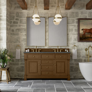 60 Inch Brookfield Freestanding Vanity in Honey Oak / Parisien Bleu Top
