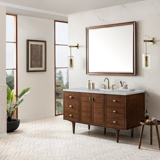 60 Inch Amberly Dual Mount Vanity in Mid-Century Walnut / Ethereal Noctis Top