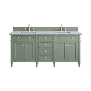 72 Inch Brittany Freestanding Vanity in Smokey Celadon / Carrara White Top