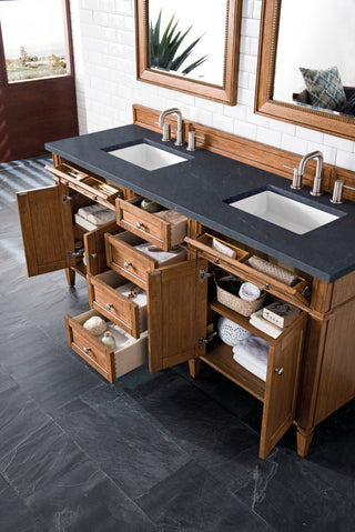 72 Inch Brittany Freestanding Vanity in Saddle Brown / Charcoal Soapstone Top