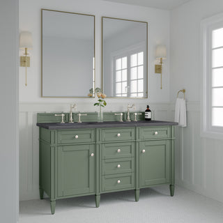 60 Inch Brittany Freestanding Vanity in Smokey Celadon / Charcoal Soapstone Top