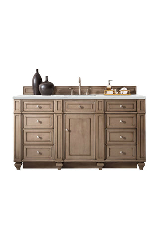 60 Inch Bristol Freestanding Vanity in Whitewashed Walnut / Ethereal Noctis Top