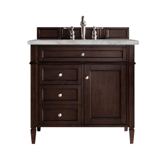 36 Inch Brittany Freestanding Vanity in Burnished Mahogany / Victorian Silver Top