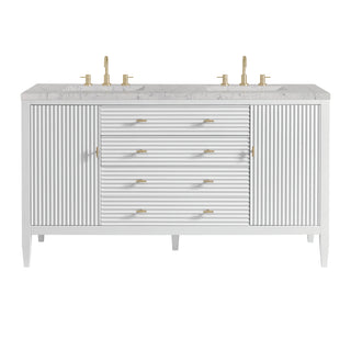 60 Inch Myrrin Freestanding Vanity in Bright White / Eternal Jasmine Pearl Top