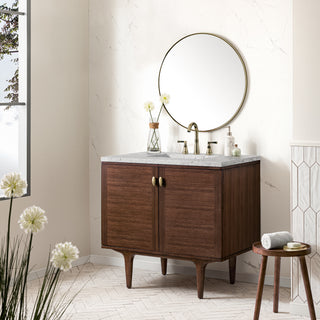 36 Inch Amberly Dual Mount Vanity in Mid-Century Walnut / Eternal Jasmine Pearl Top