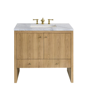 36 Inch Hudson Freestanding Vanity in Light Natural Oak / Carrara White Top