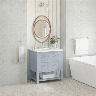 30 Inch Breckenridge Freestanding Vanity in Serenity Blue / White Zeus Top