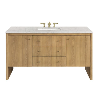 60 Inch Hudson Freestanding Vanity in Light Natural Oak / Eternal Jasmine Pearl Top