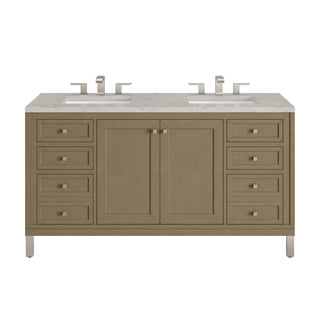 60 Inch Chicago Freestanding Vanity in Walnut Whisper / Victorian Silver Top