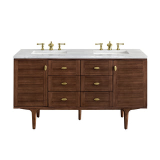 60 Inch Amberly Dual Mount Vanity in Mid-Century Walnut / Arctic Fall Top